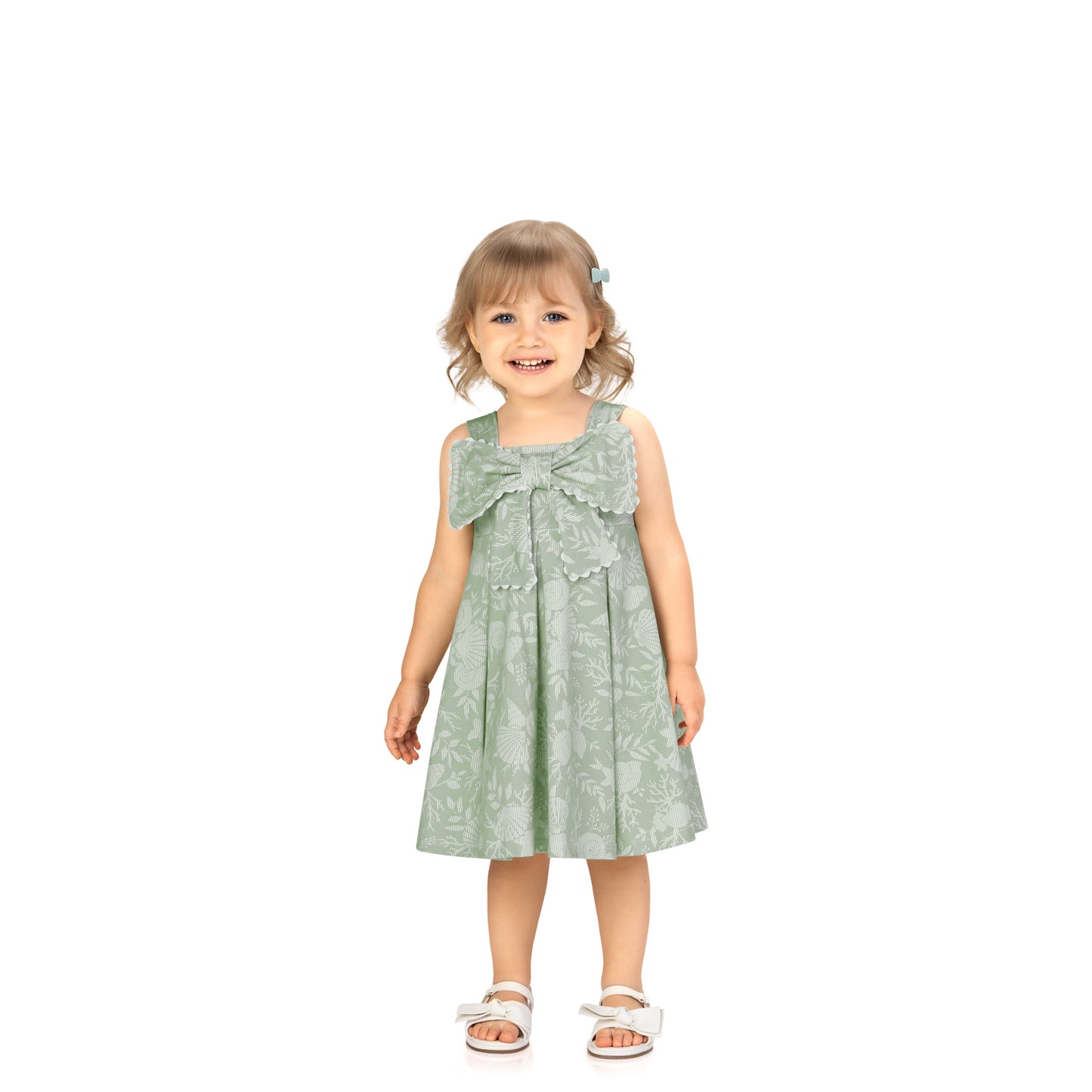 Vestido lazo verde en algodon detalles - Igorperu