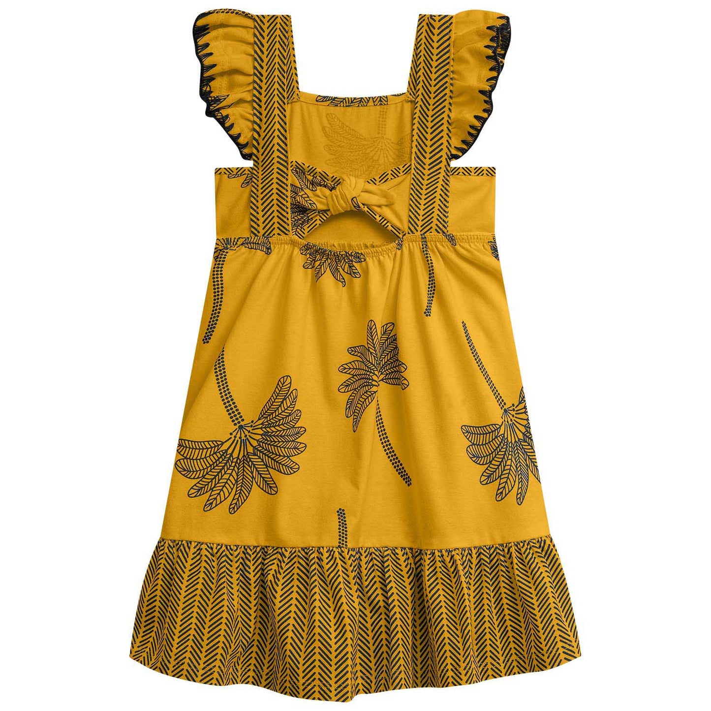 Vestido algodon mostaza y azul palmas - Igorperu