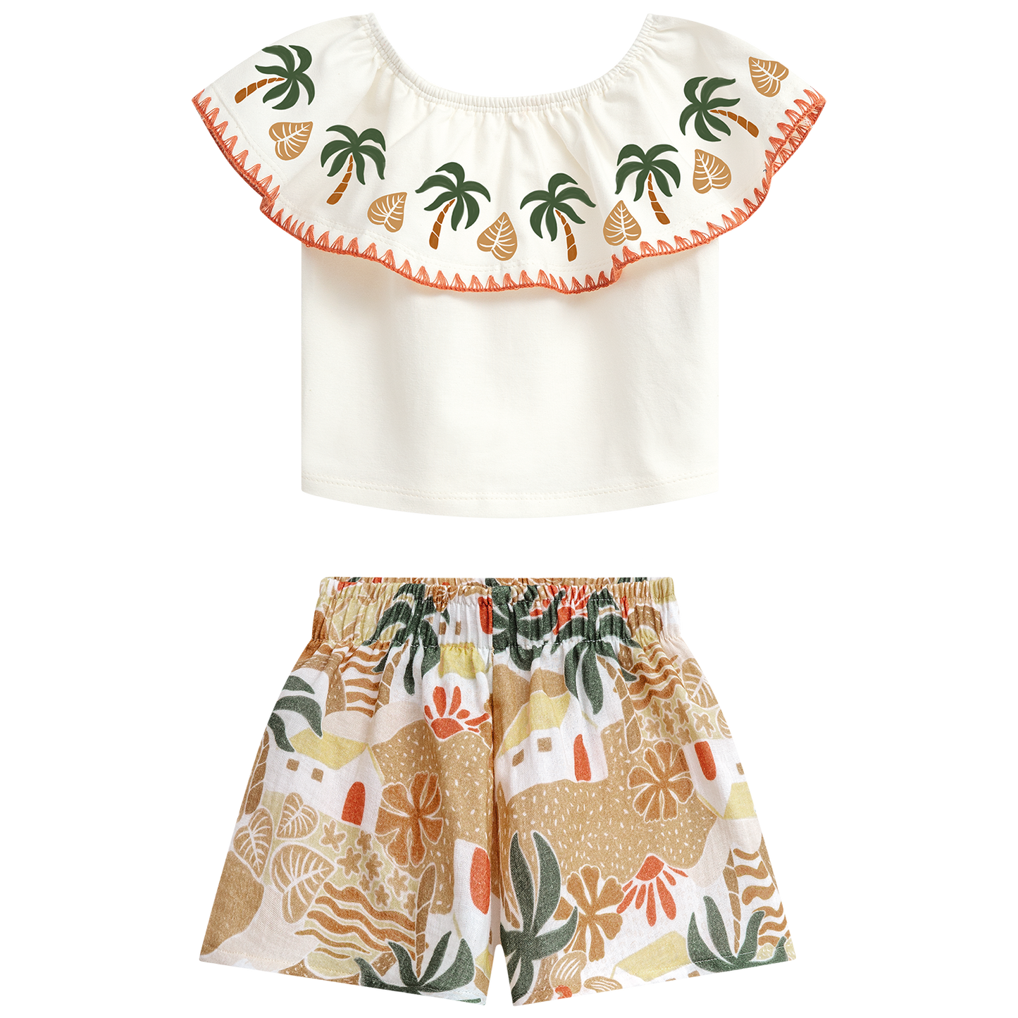 Conjunto polo con volado en cuello palmeras y short - Igorperu