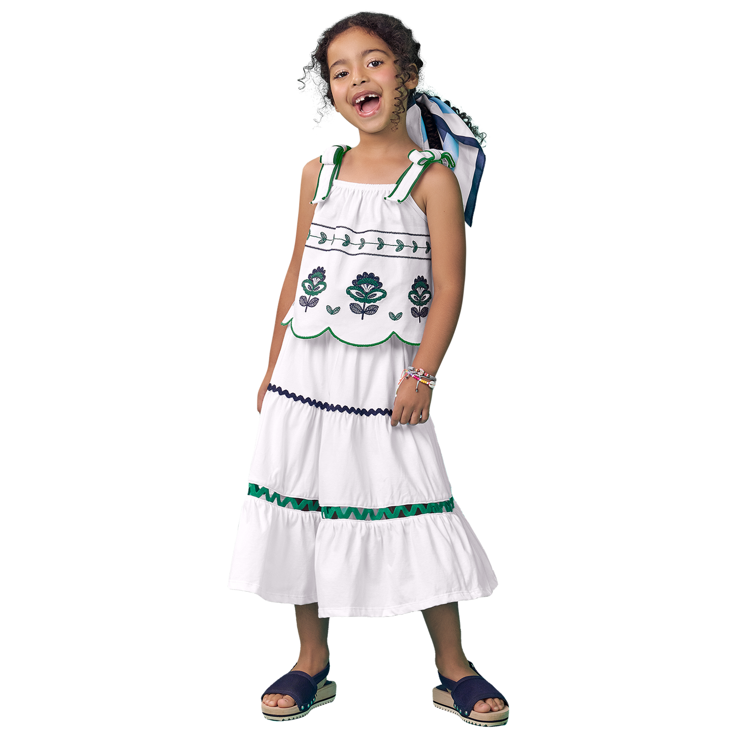 Conjunto falda blanca larga hindi y blusa doble tira - Igorperu