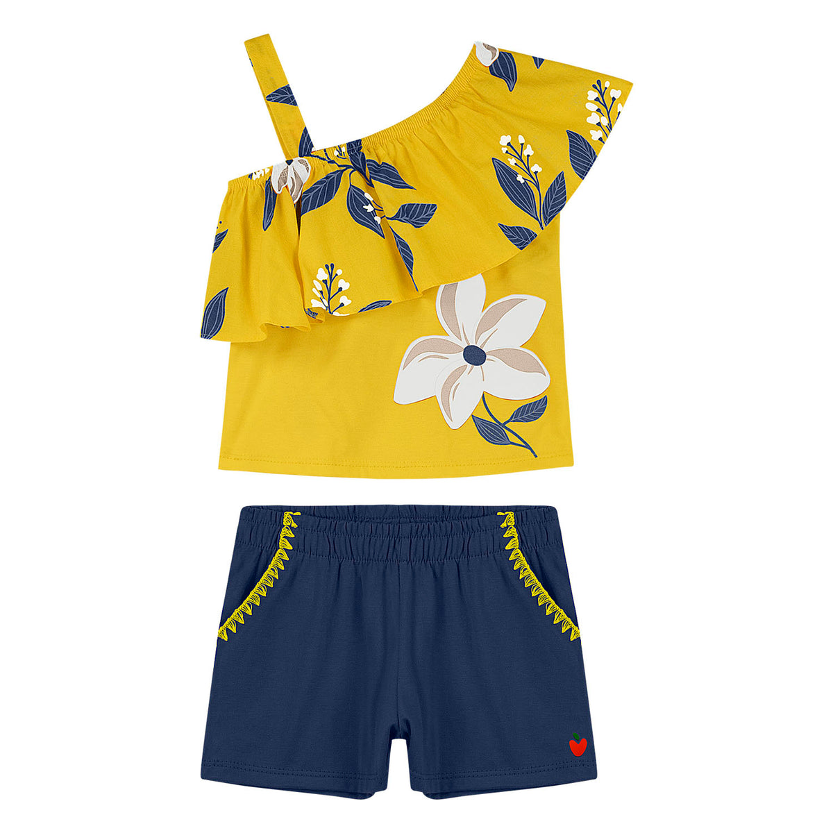 Conjunto polito amarillo flor con short azul - Igorperu