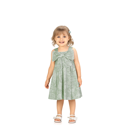 Vestido lazo verde en algodon detalles - Igorperu