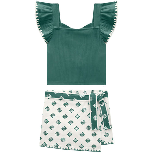 Conjunto polo verde esmeralda y falda-short - Igorperu