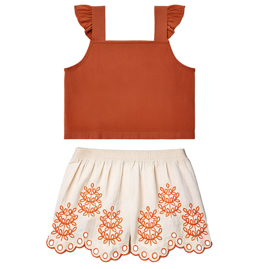 Conjunto polo crop y short detalles laser ocre - Igorperu