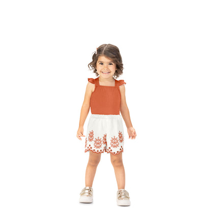 Conjunto polo crop y short detalles laser ocre - Igorperu