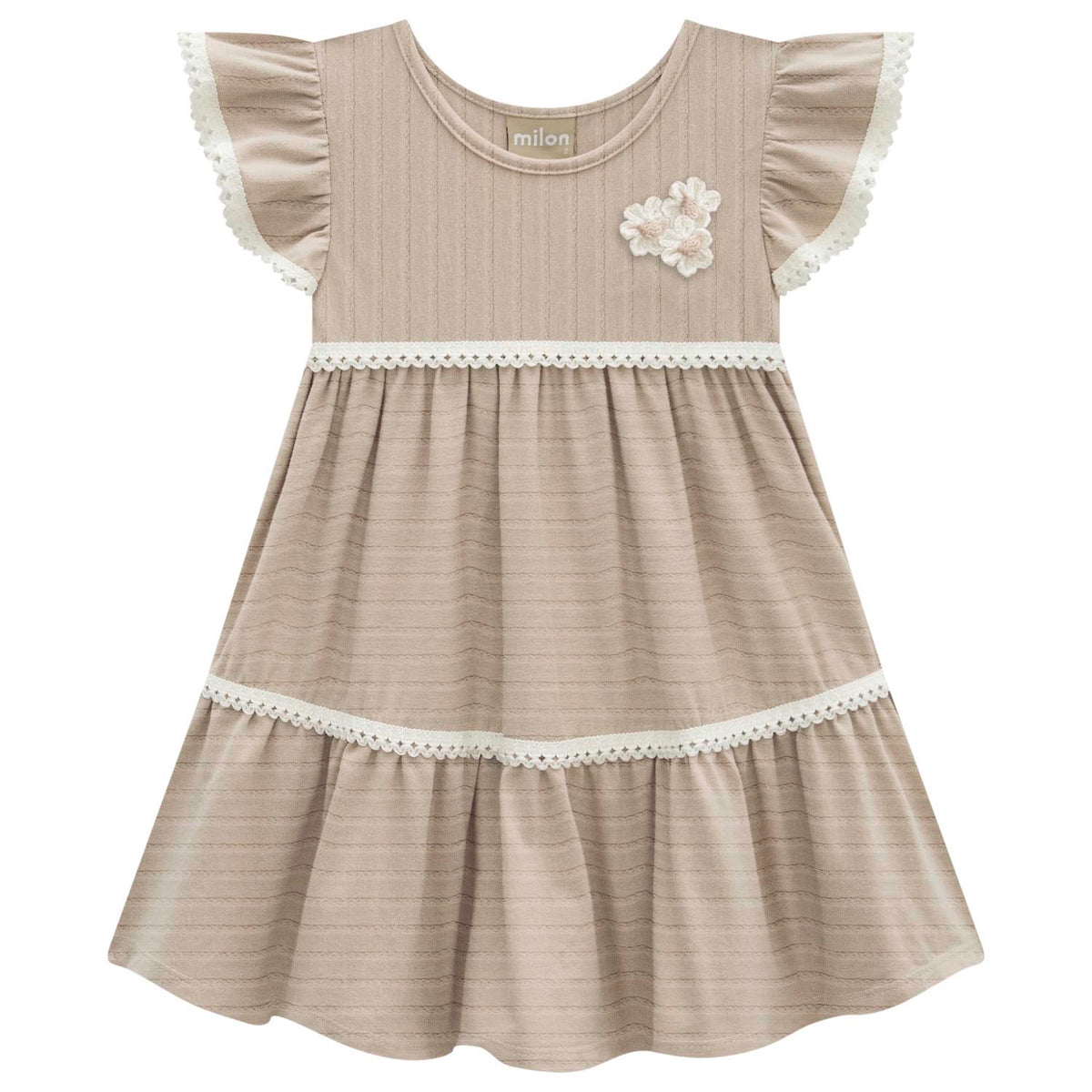 Vestido Algodon beige con detalles hueso 2001726 - Igorperu