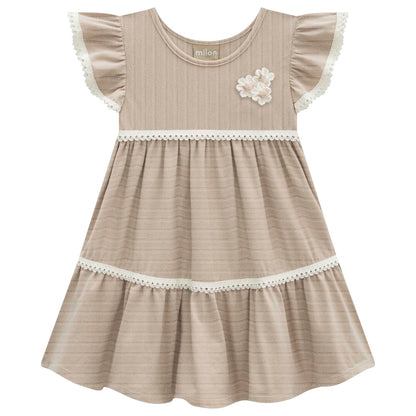 Vestido Algodon beige con detalles hueso 2001726 - Igorperu