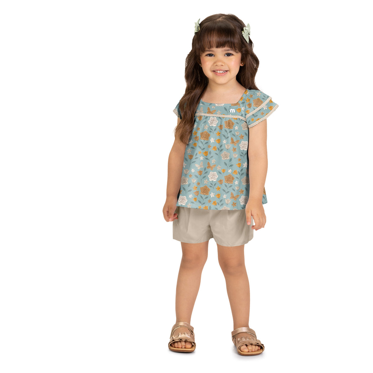 Conjunto Turquesa flores beige 2001742 -70177 - Igorperu
