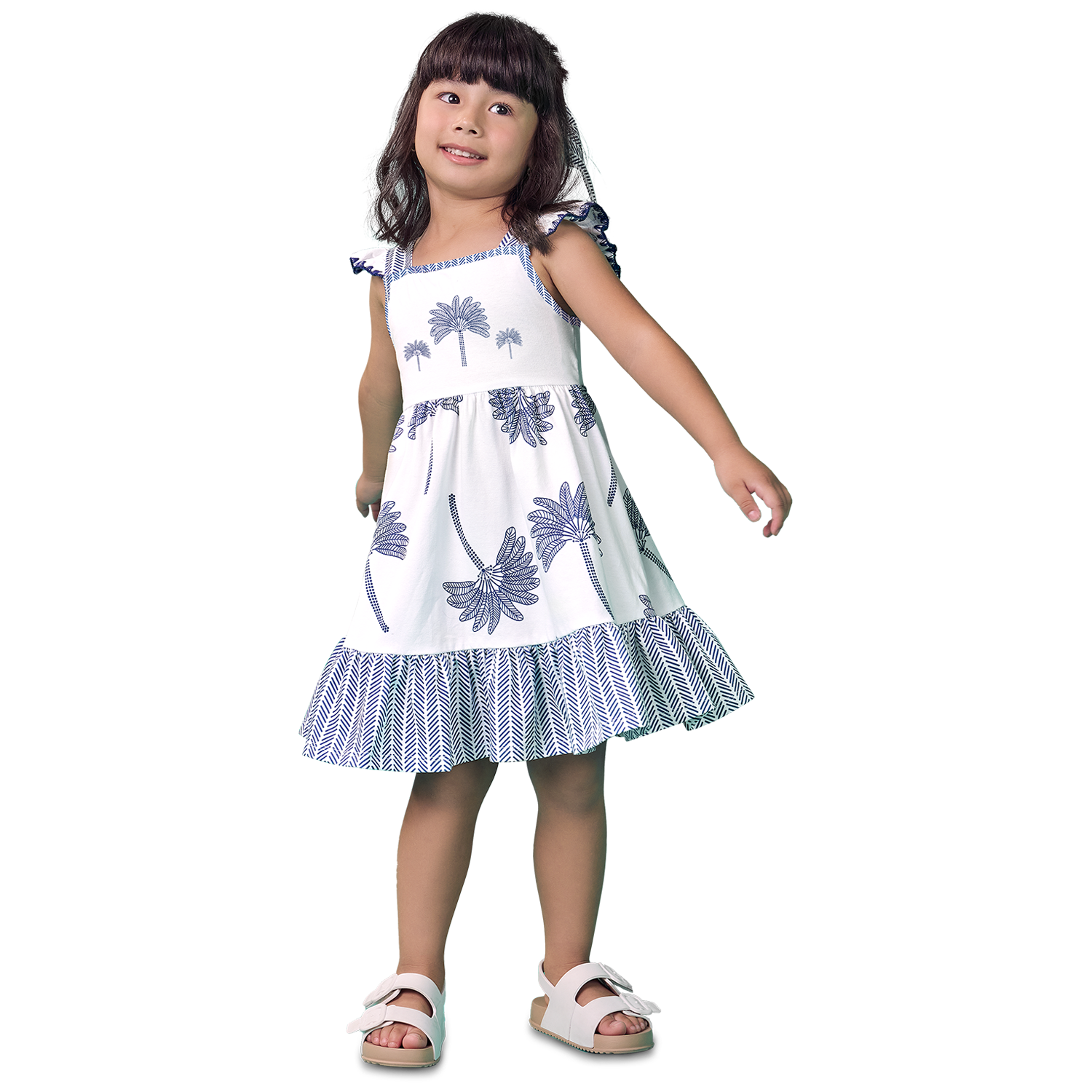 Vestido algodon blanco y azul - Igorperu