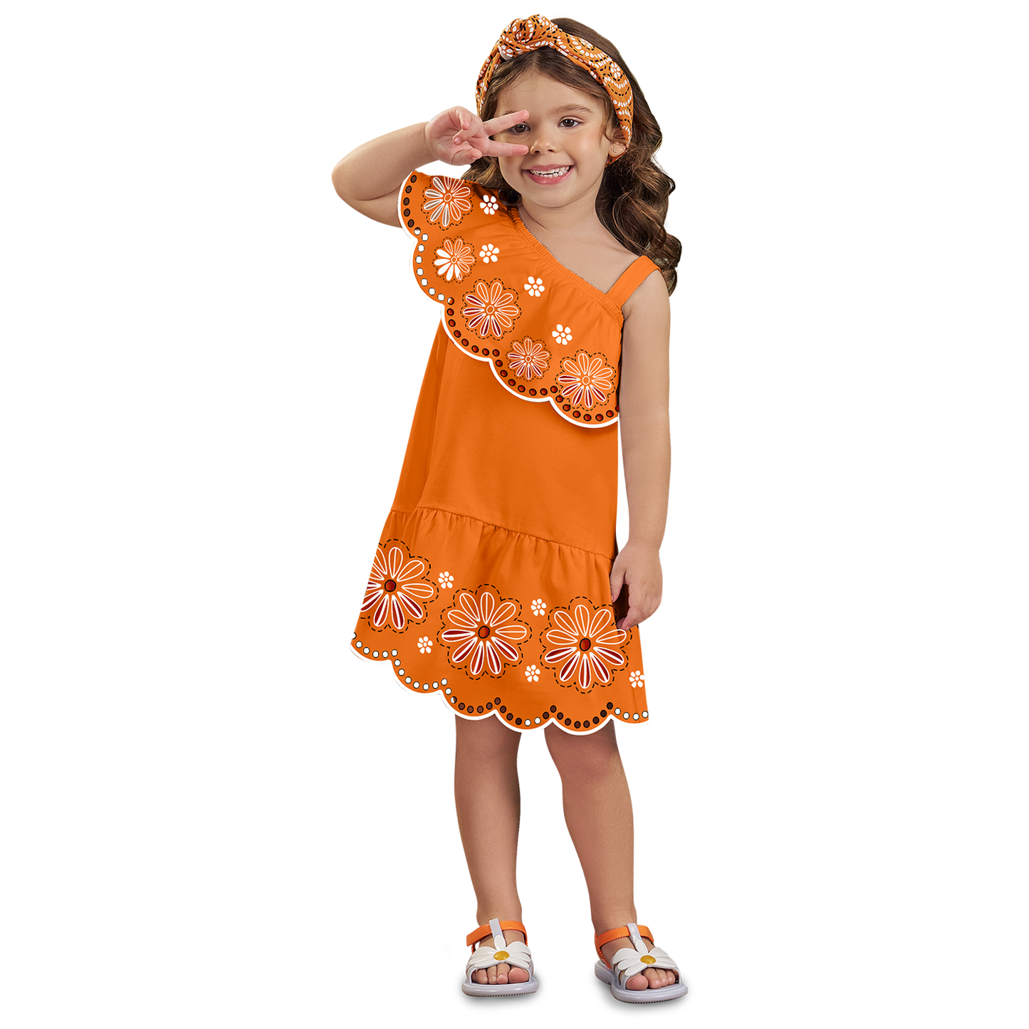 Vestido algodón un hombro naranja - Igorperu