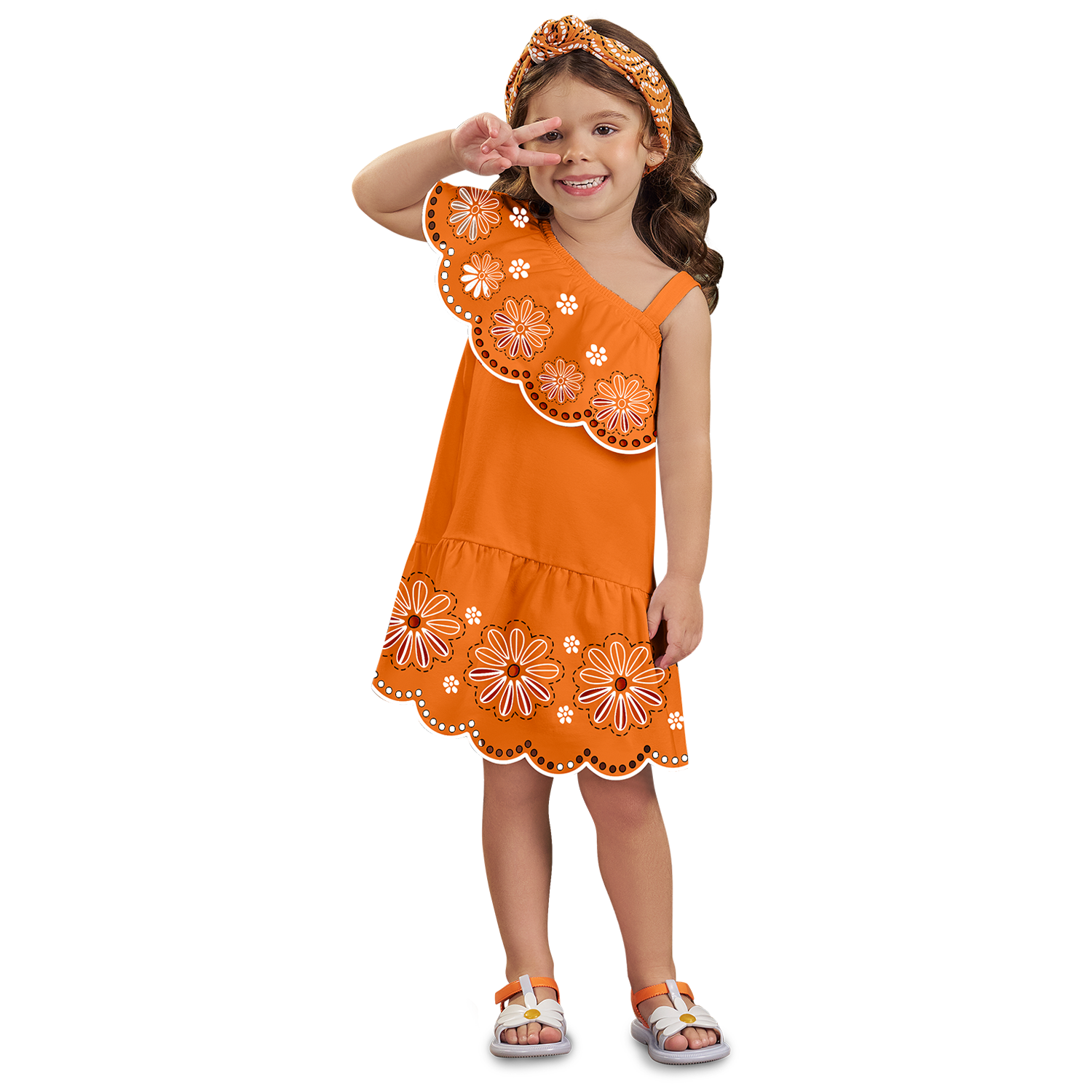 Vestido algodón un hombro naranja - Igorperu