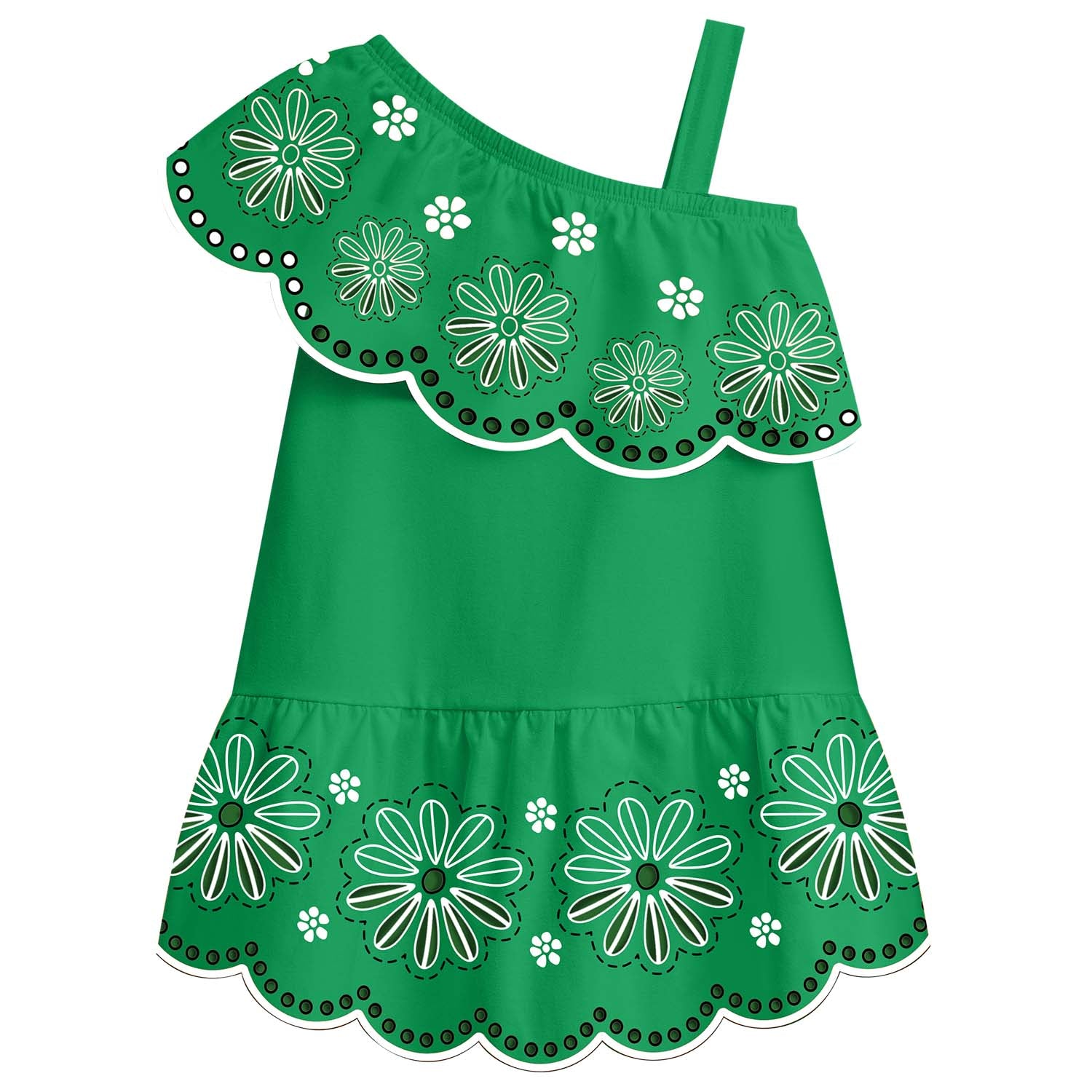 Vestido algodón un hombro verde esmeralda - Igorperu