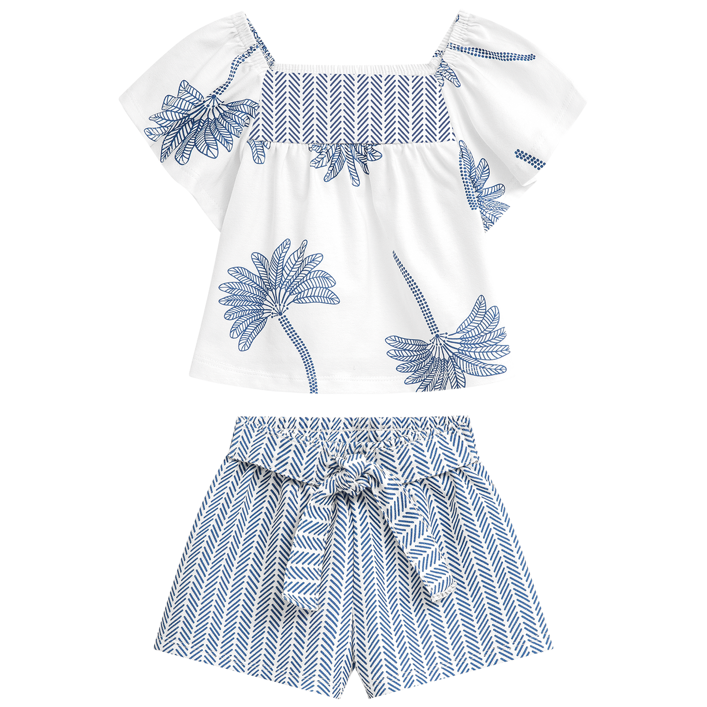 Conjunto polo blanco crop con flores con short - Igorperu