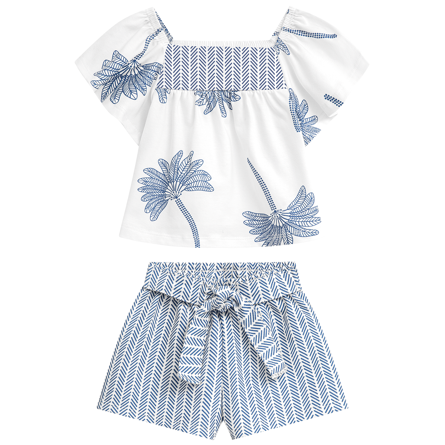 Conjunto polo blanco crop con flores con short - Igorperu