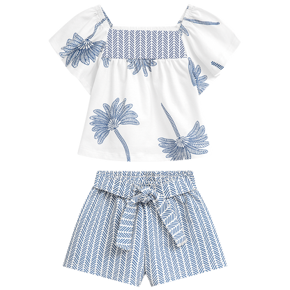 Conjunto polo blanco crop con flores con short - Igorperu