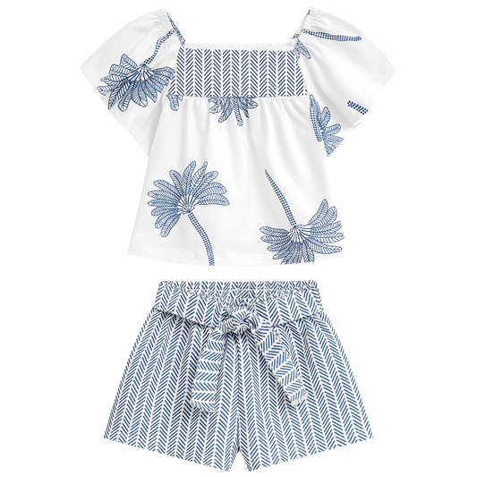 Conjunto polo blanco crop con flores con short - Igorperu