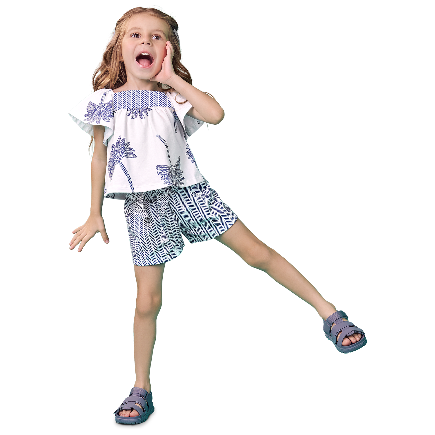 Conjunto polo blanco crop con flores con short - Igorperu