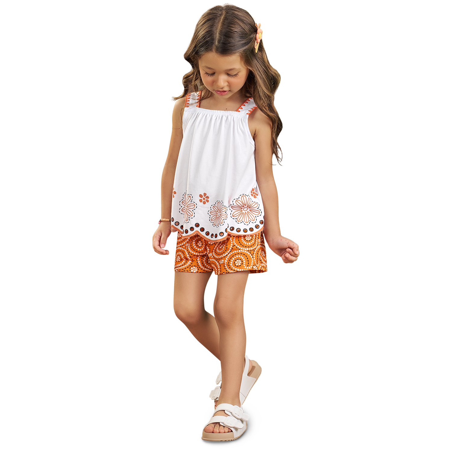 Conjunto polo tiras naranja laser - Igorperu