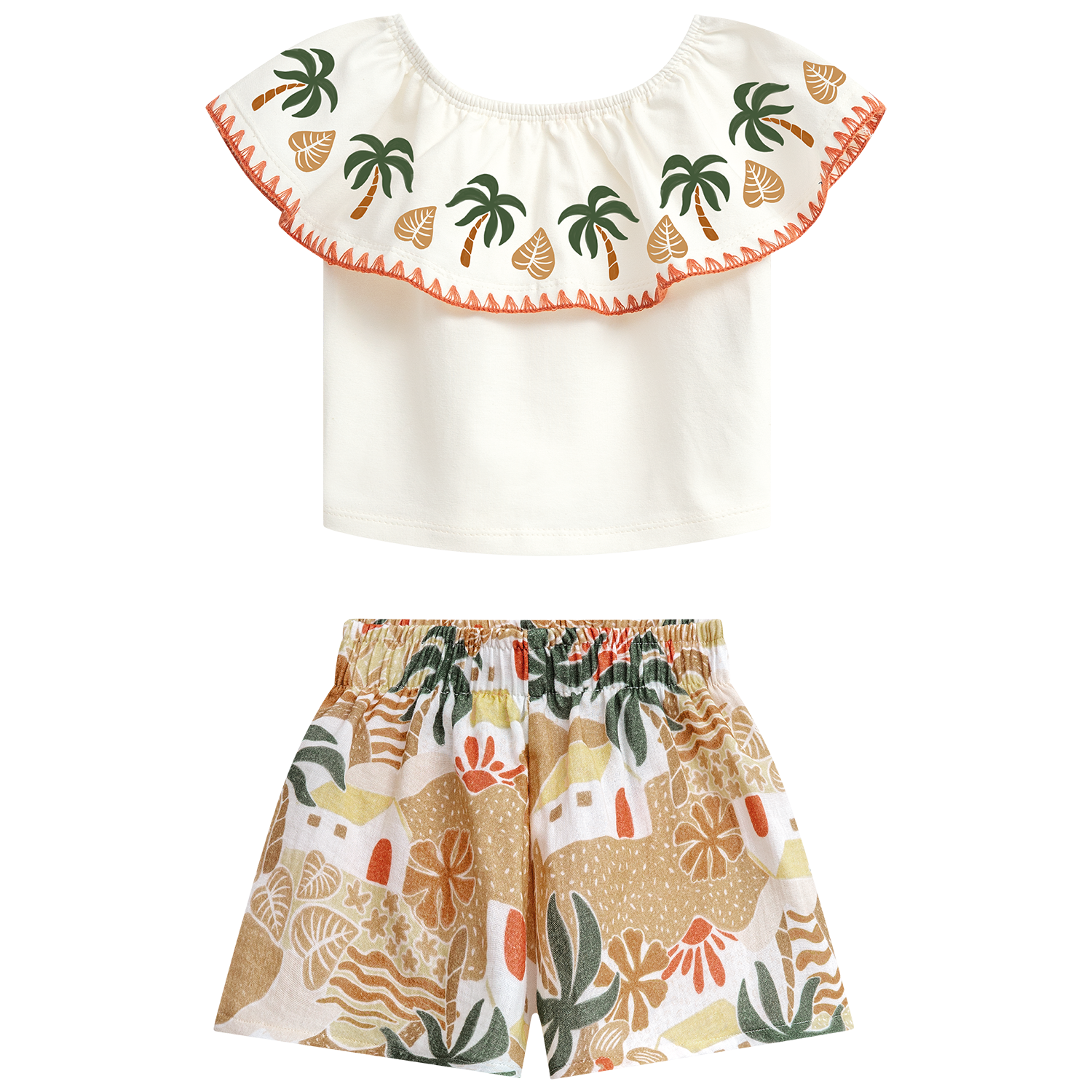 Conjunto polo con volado en cuello palmeras y short - Igorperu