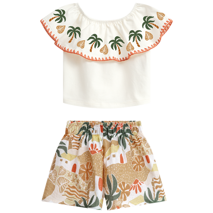 Conjunto polo con volado en cuello palmeras y short - Igorperu