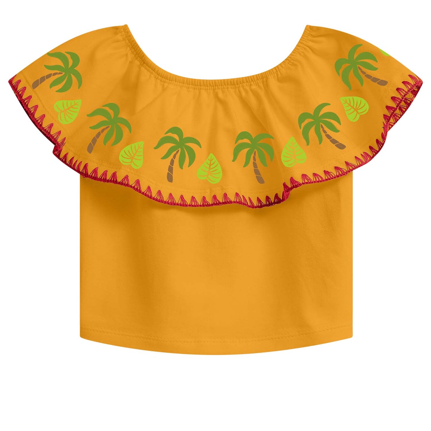 Conjunto polo mostaza con volado en cuello palmeras y short - Igorperu