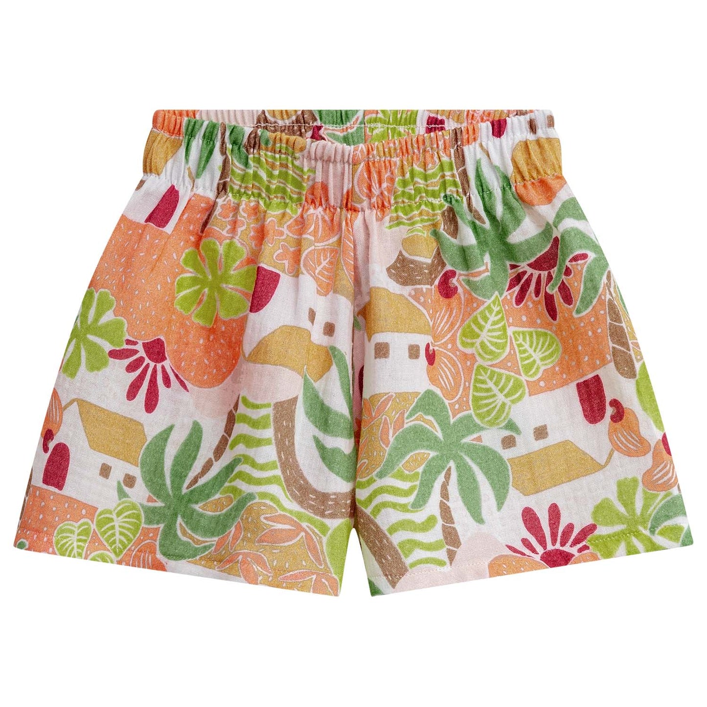 Conjunto polo mostaza con volado en cuello palmeras y short - Igorperu