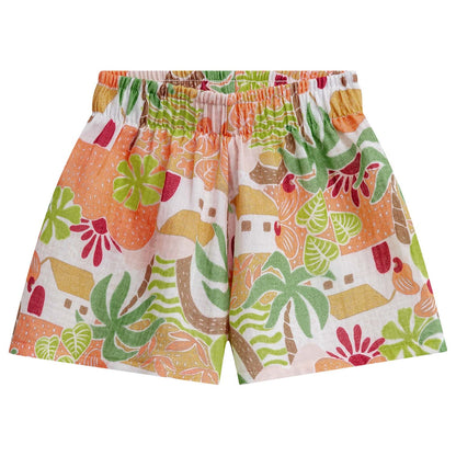 Conjunto polo mostaza con volado en cuello palmeras y short - Igorperu