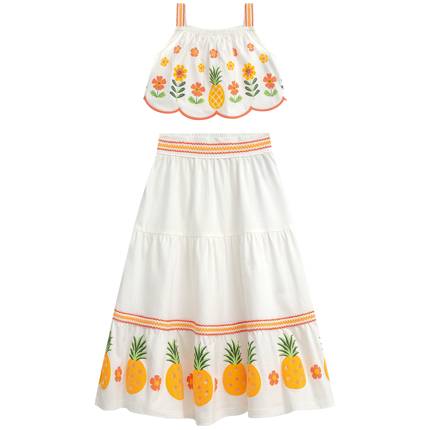 Conjunto falda larga  piñas y polo crop - Igorperu