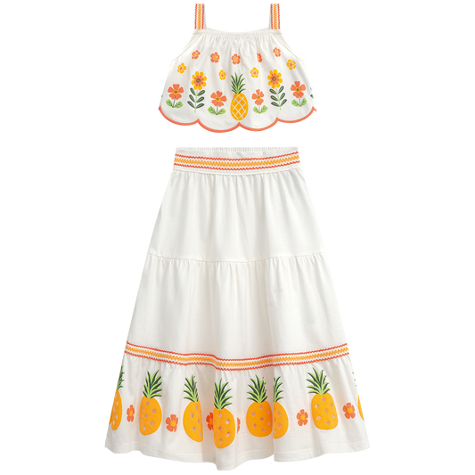 Conjunto falda larga  piñas y polo crop - Igorperu