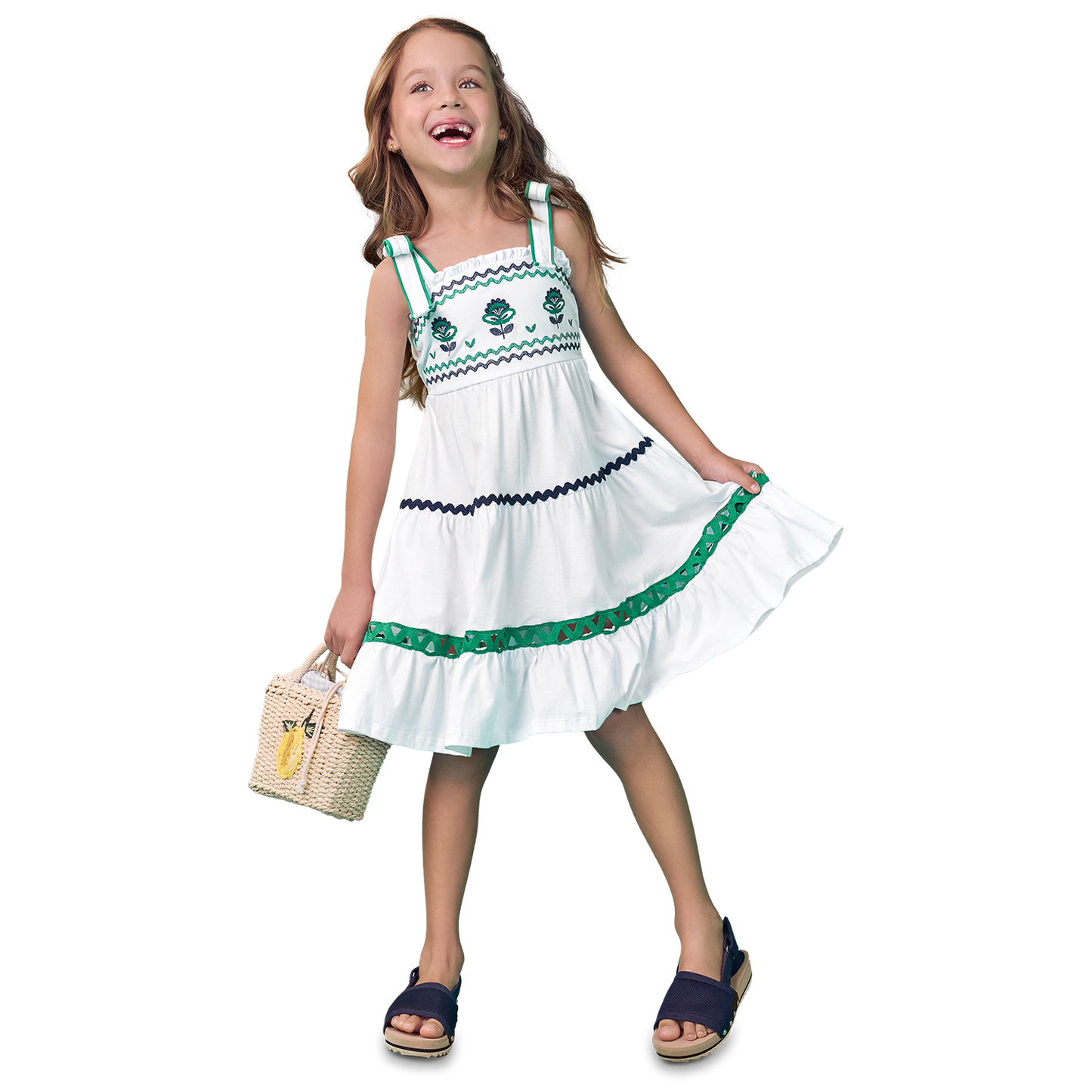 Vestido Nanai blanco y verde - Igorperu