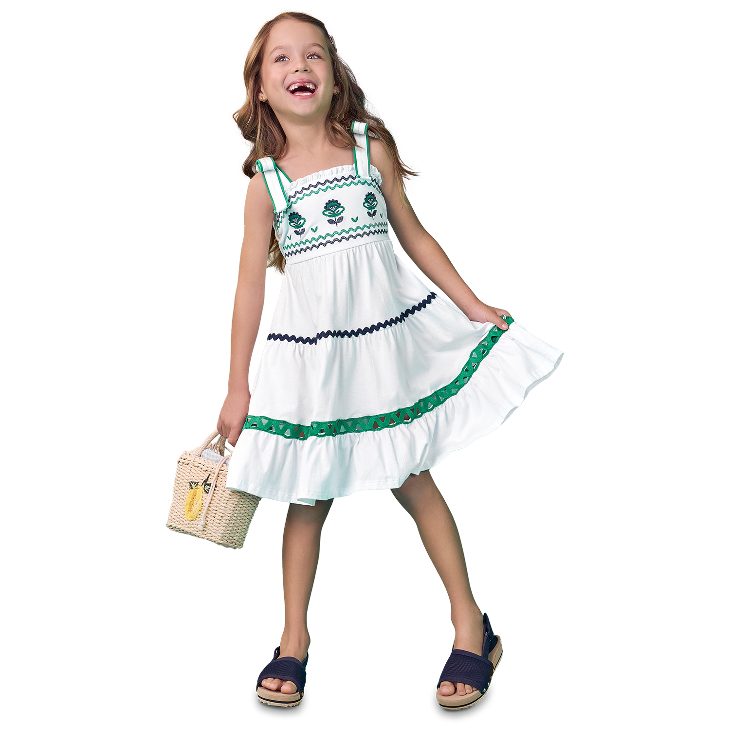 Vestido Nanai blanco y verde - Igorperu