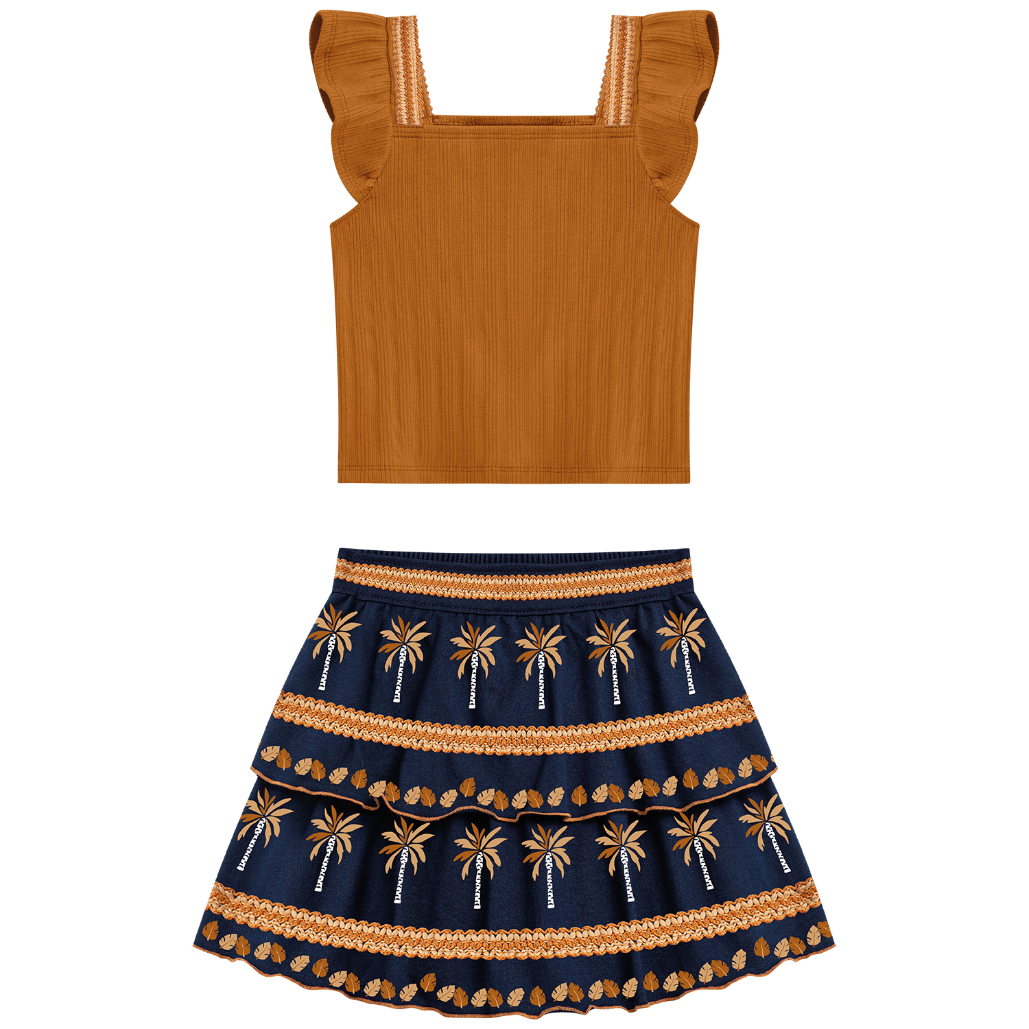 Conjunto polo crop y falda hindi azúl - Igorperu