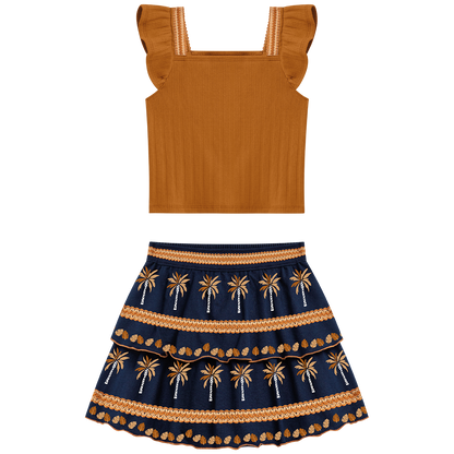 Conjunto polo crop y falda hindi azúl - Igorperu