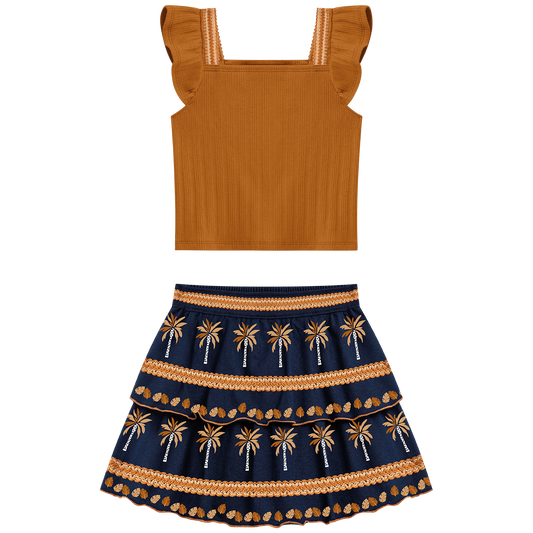 Conjunto polo crop y falda hindi azúl - Igorperu
