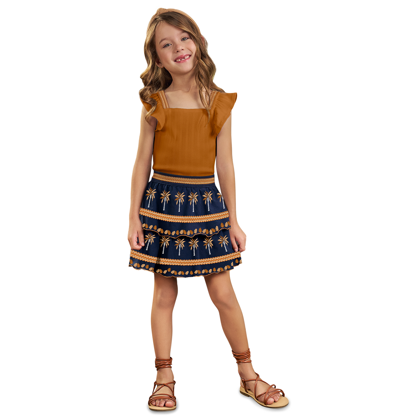 Conjunto polo crop y falda hindi azúl - Igorperu