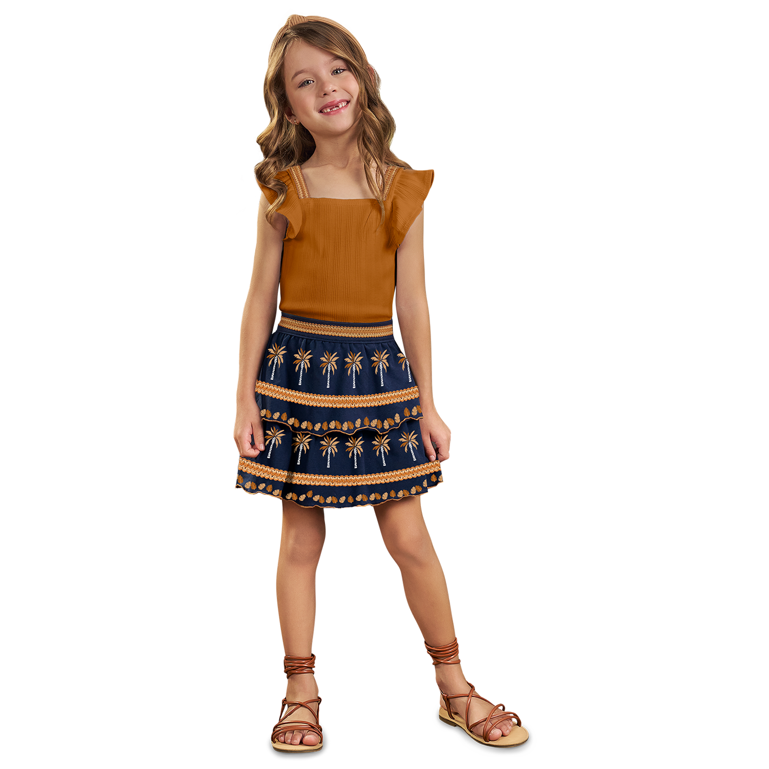 Conjunto polo crop y falda hindi azúl - Igorperu