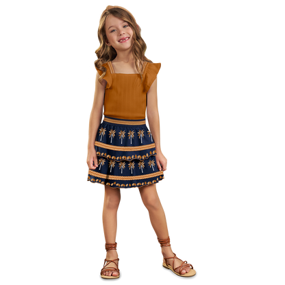 Conjunto polo crop y falda hindi azúl - Igorperu