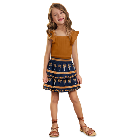 Conjunto polo crop y falda hindi azúl - Igorperu