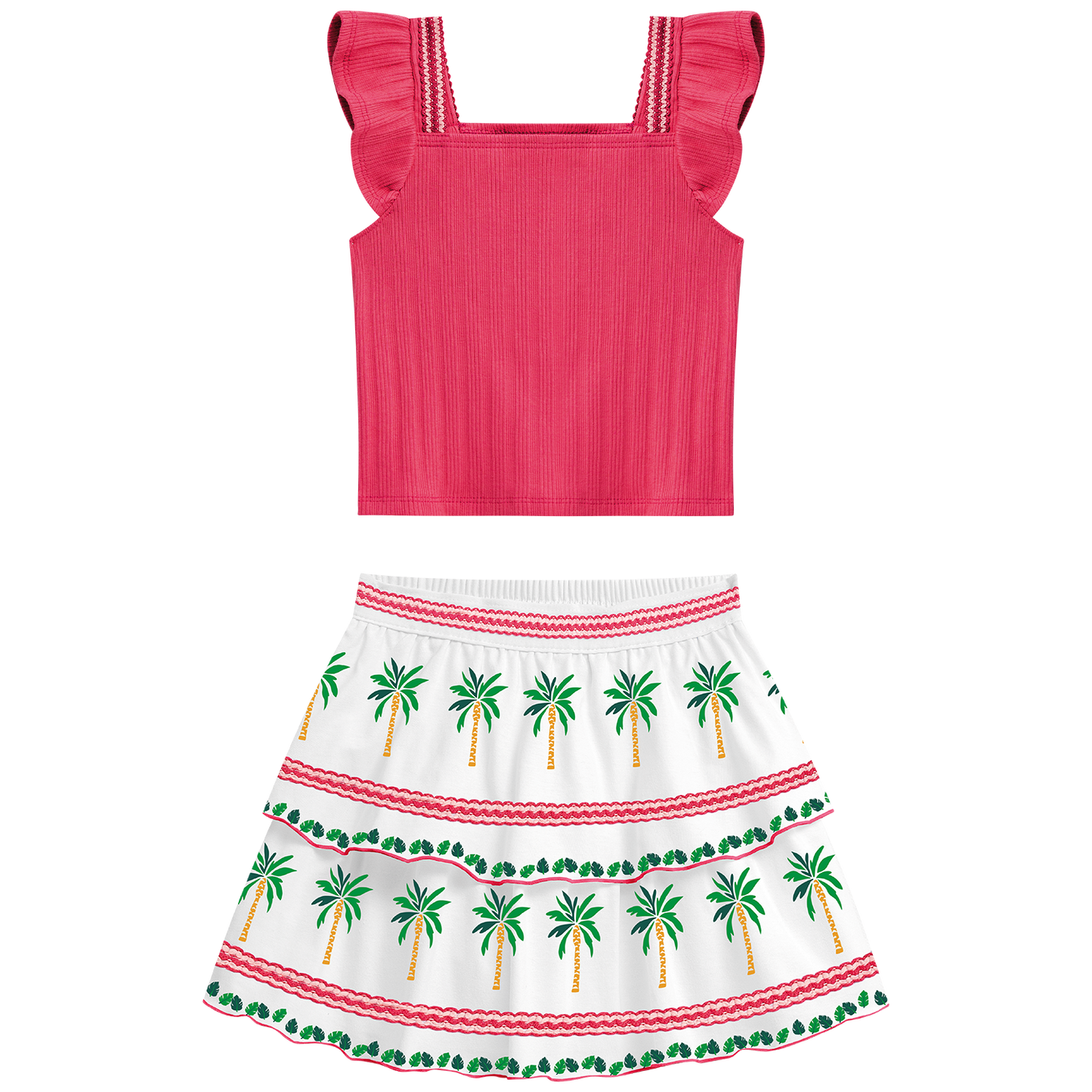 Conjunto polo crop y falda hindi blanco verde - Igorperu