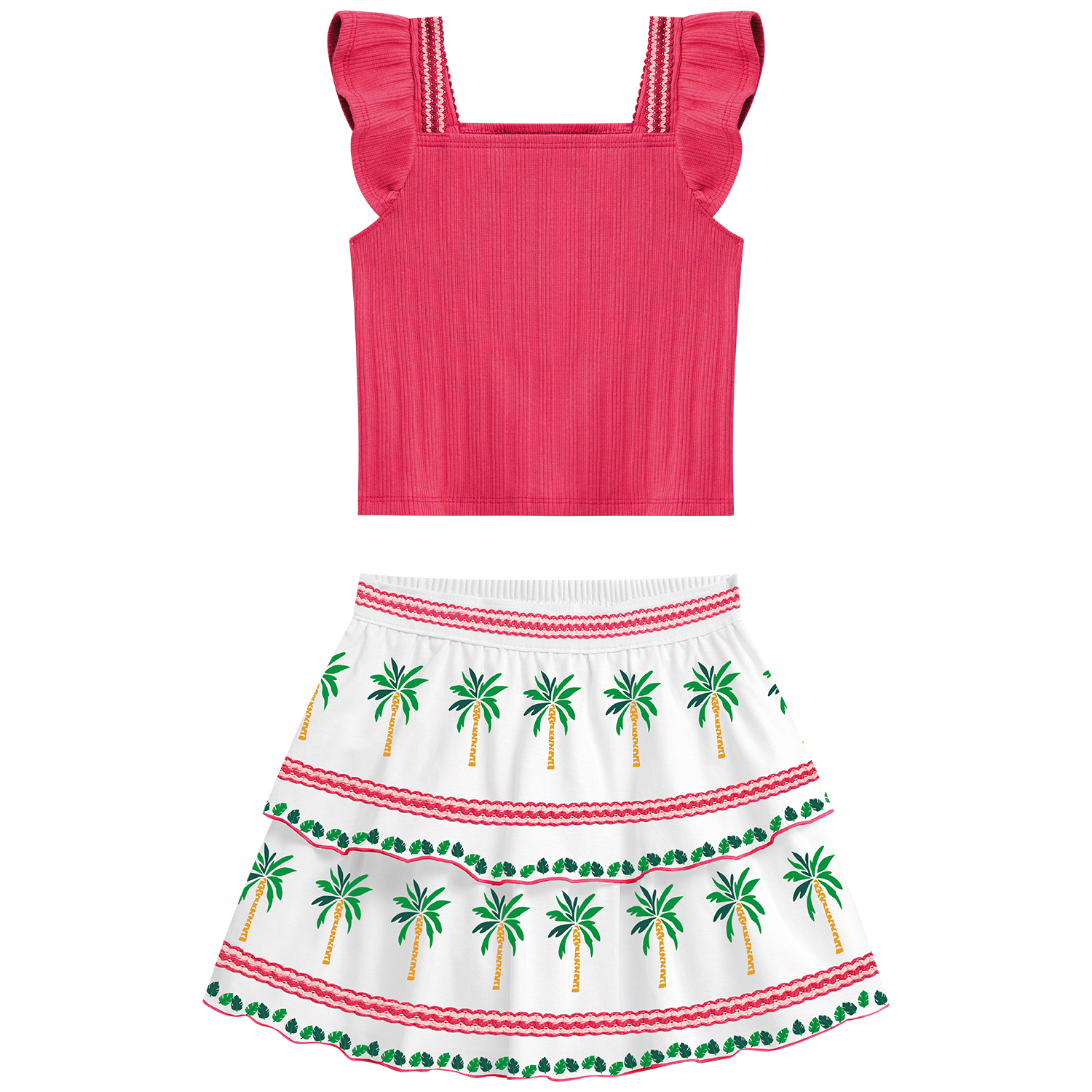 Conjunto polo crop y falda hindi blanco verde - Igorperu