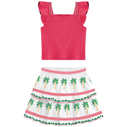 Conjunto polo crop y falda hindi blanco verde - Igorperu