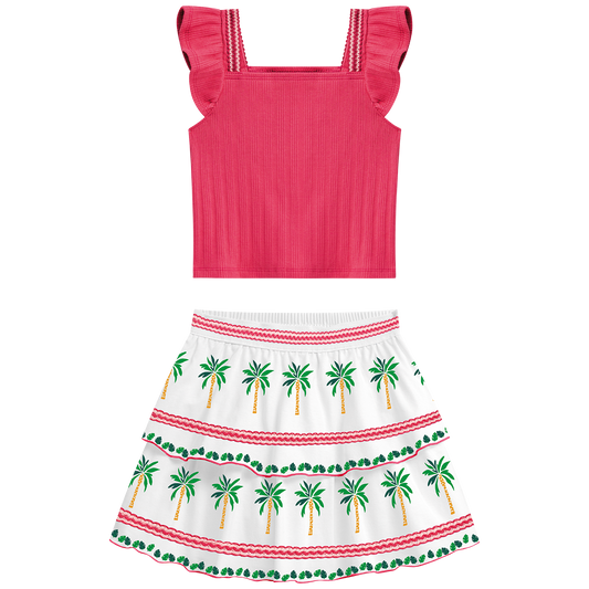 Conjunto polo crop y falda hindi blanco verde - Igorperu