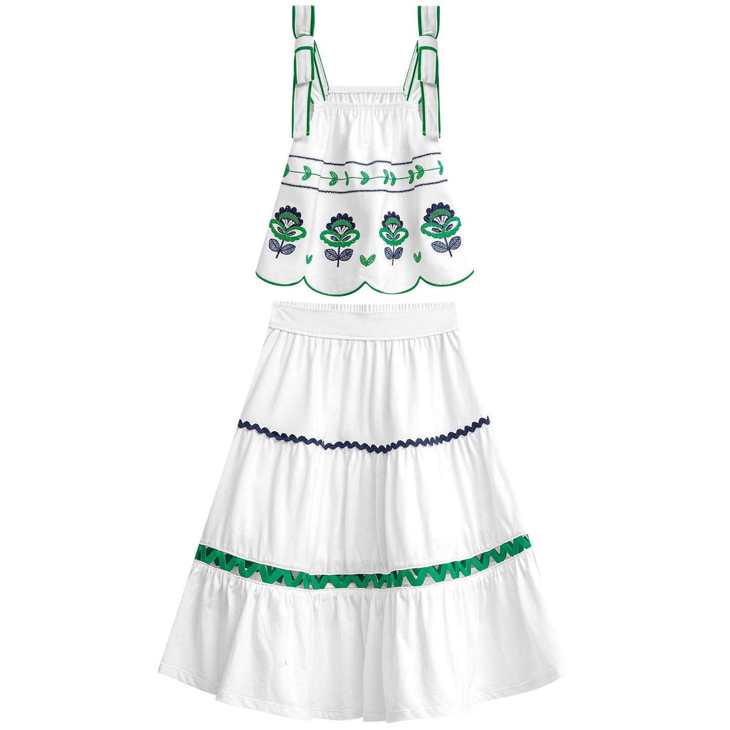 Conjunto falda blanca larga hindi  y blusa doble tira - Igorperu