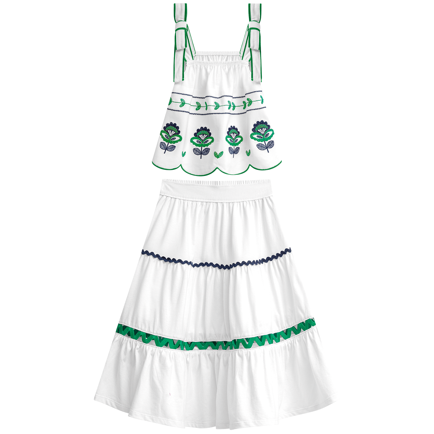 Conjunto falda blanca larga hindi  y blusa doble tira - Igorperu