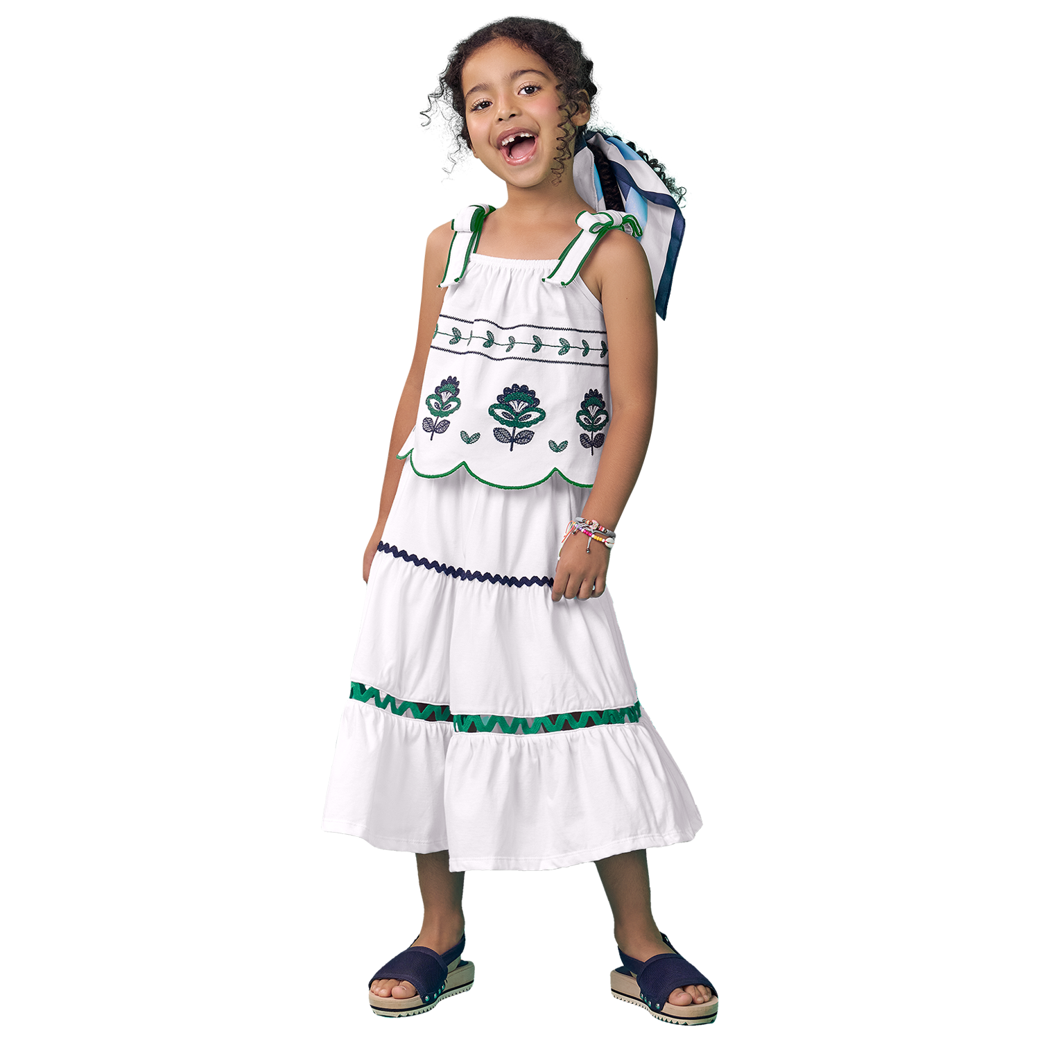 Conjunto falda blanca larga hindi  y blusa doble tira - Igorperu