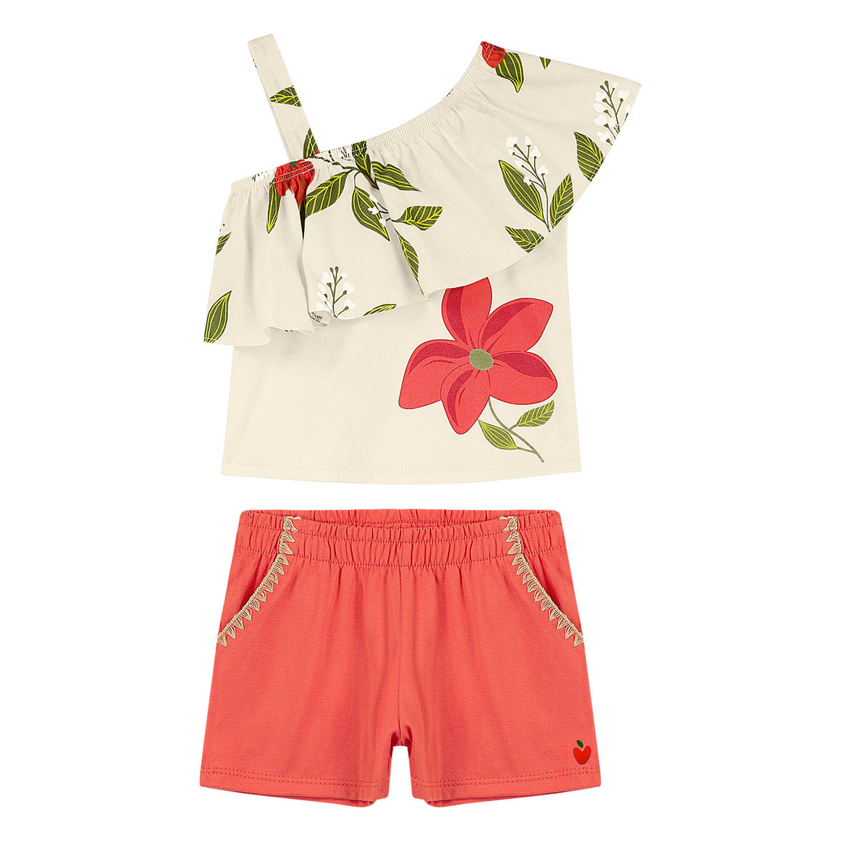 Conjunto polito flor coral con short - Igorperu