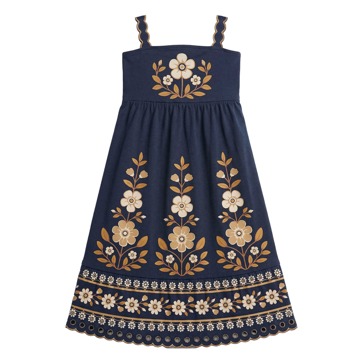 Vestido largo azul con flores beige. 6000514 - Igorperu