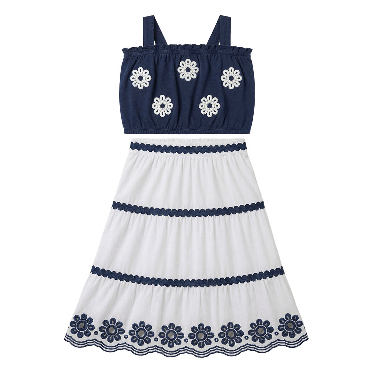 Conjunto 2 piezas falda larga blanco con azul - Igorperu