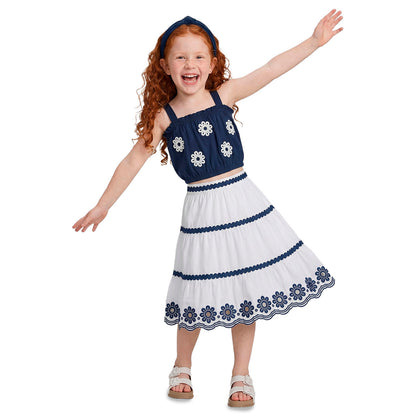 Conjunto 2 piezas falda larga blanco con azul - Igorperu