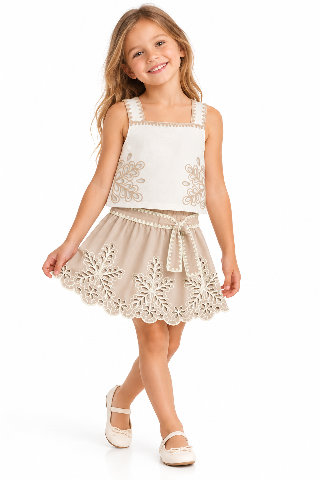 Conjunto de vestir beige y blanco 2001773 - Igorperu